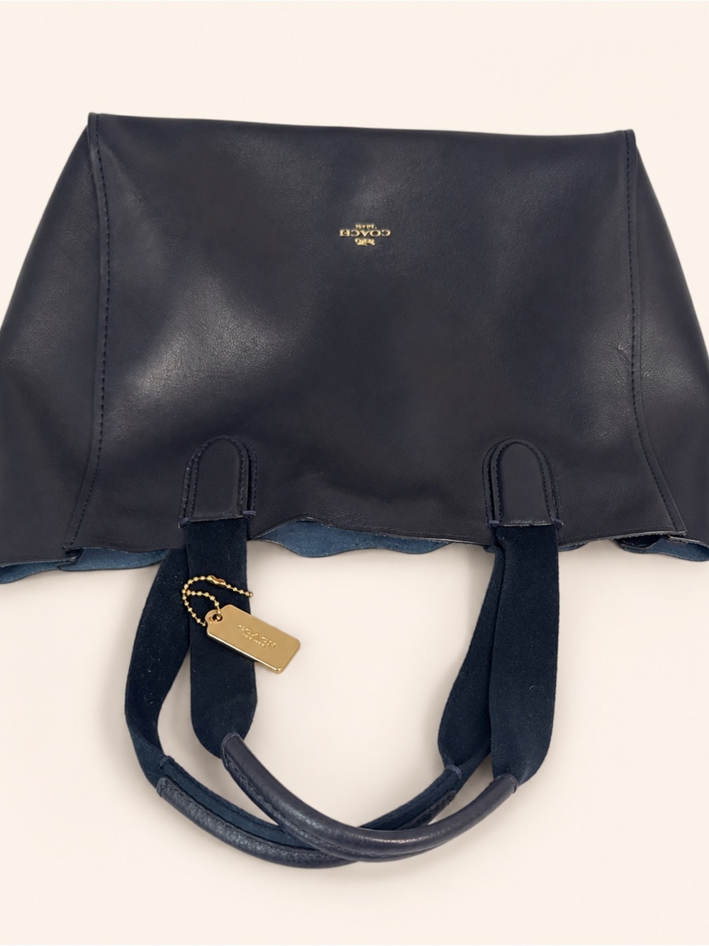 Coach Derby Tote Pebbled Leather Navy Blue Shoulder Bag - Picture 6 of 9